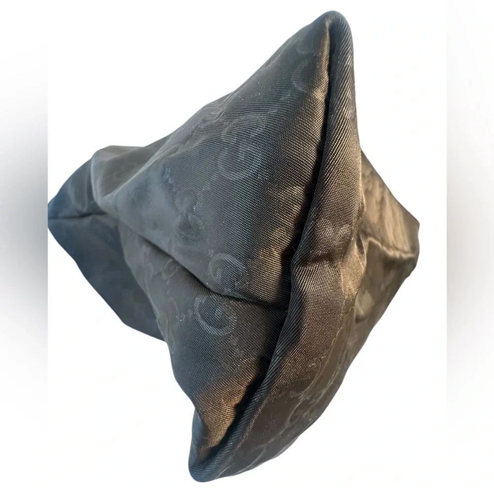 Authentic Gucci Black Nylon Tote Bag with brown leather shoulder straps. - Picture 3 of 12